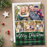 Brush Script 4 Foto Weihnachten Grün Kariert<br><div class="desc">Modernes Pinselskript 4 Foto Frohe Weihnachtsfamilie Card - Grün Kariert</div>