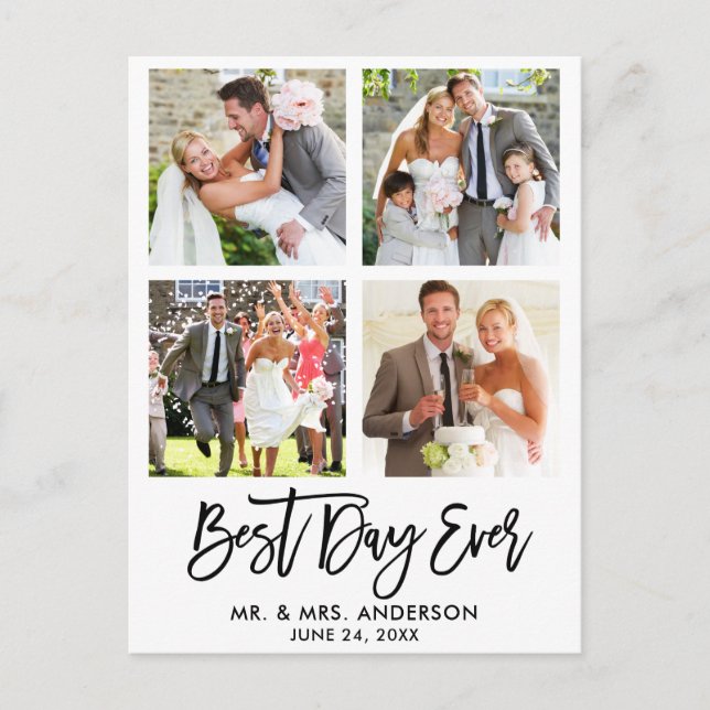 Brush Script Best Day Ever Wedding Foto Vielen Dan Postkarte (Vorderseite)