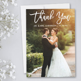 Brush Script Bride Groom Wedding Foto Dankeskarte