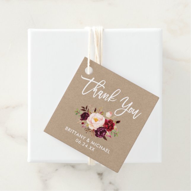 Brush Script Burgundy Wedding Kraft Vielen Dank Geschenkanhänger (Beispiel)