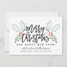 Brush Script Christmas Hollies Feiertagskarte