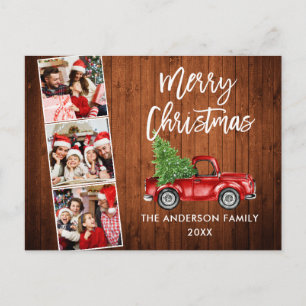 Brush Script Christmas Red Truck Wood 3 Foto Postkarte