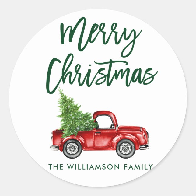 Brush Script Christmas Truck Umschlag Aufkleber G (Vorderseite)