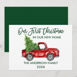 Brush Script Erste Weihnachtsfeier New Zuhause Tru Feiertagskarte