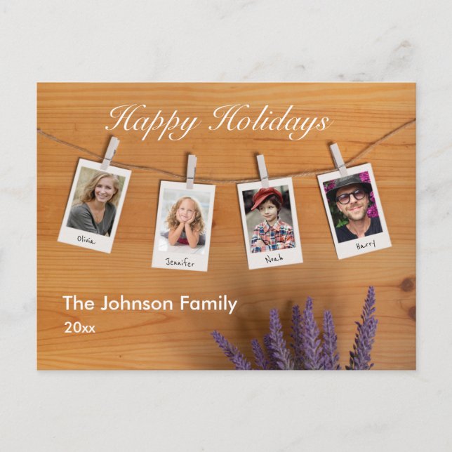 Brush Script Family 4 Foto Happy Holidays Holiday Postkarte (Vorderseite)