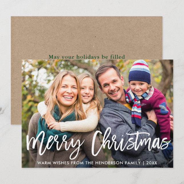 Brush Script Foto Mercury Christmas Card Kraft Einladung (Vorne/Hinten)