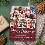 Brush Script Frohe Weihnachten Rot Kariert 4 Foto Postkarte<br><div class="desc">Modern Brush Script Frohe Weihnachten Rote Karierte Postkarte - 4 Fotos</div>