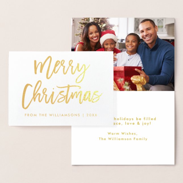 Brush Script Frohe Weihnachts-Foto Gold Folienkarte (Anzeige)
