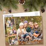 Brush Script Frohe Weihnachtsfamilie 4 Foto Postkarte<br><div class="desc">Moderne Pinselschrift Weihnachten Familie 4 Foto Postkarte</div>