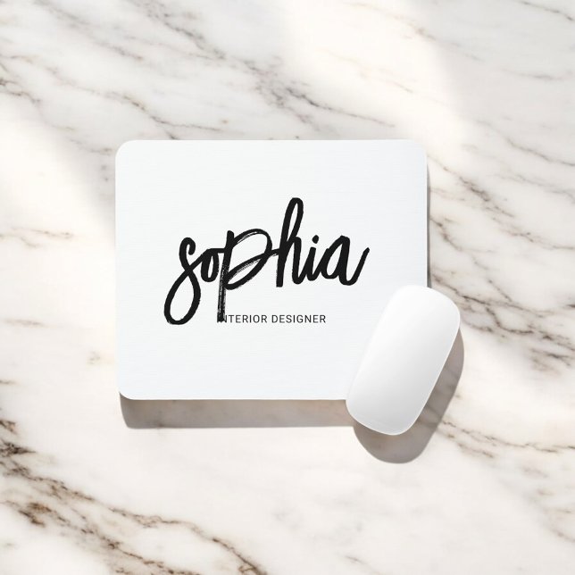 Brush Script Girly White Mousepad (Von Creator hochgeladen)
