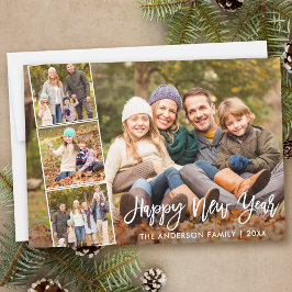 Brush Script glücklich Neujahrsfamilie 4 Foto Feiertagskarte