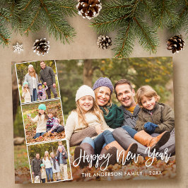 Brush Script glücklich Neujahrsfamilie 4 Foto Postkarte
