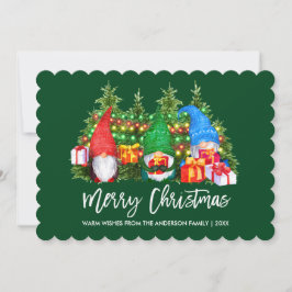 Brush Script Gnomes Weihnachtsleuchten Grün Feiertagskarte