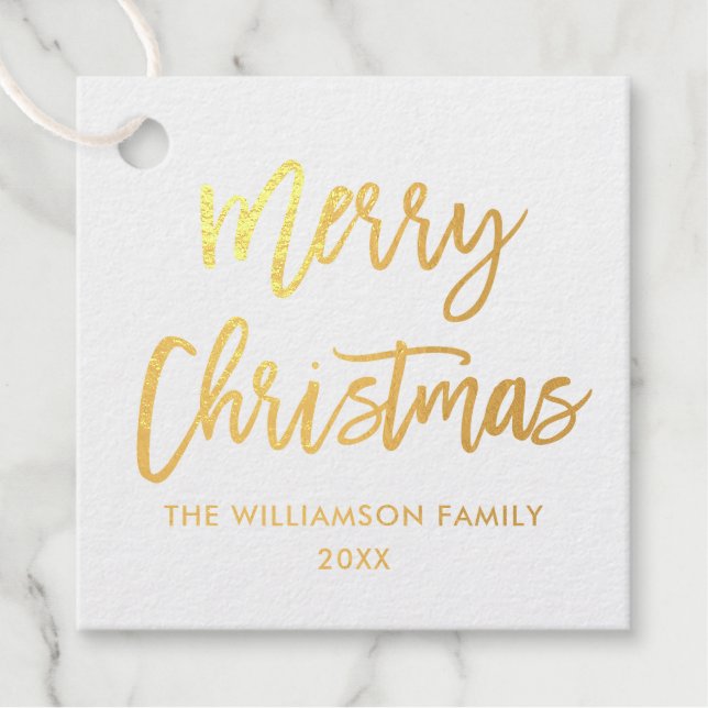 Brush Script Gold Foil Frohe Weihnachten Platz Geschenkanhänger (Vorderseite)
