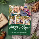 Brush Script Happy Holidays 4 Foto Green Postkarte<br><div class="desc">Brush Script Happy Holidays Green Postcard - 4 Fotos</div>