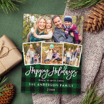 Brush Script Happy Holidays 4 Foto Grün Kariert Postkarte<br><div class="desc">Modern Brush Script Happy Holidays Green Kariert Postcard - 4 Fotos</div>
