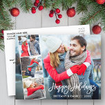 Brush Script Happy Holidays Couple 4 Photo Postkarte<br><div class="desc">Modern Brush Script Happy Holidays Couple 4 Photo Postcard</div>