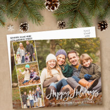 Brush Script Happy Holidays Familie 4 Foto