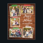 Brush Script Happy Holidays Wood Craft Tape Postkarte<br><div class="desc">Moderne Brush Script Happy Holidays 5 Foto Collage mit Craft Tape Holiday Postcard. Rustikales Landholz.</div>