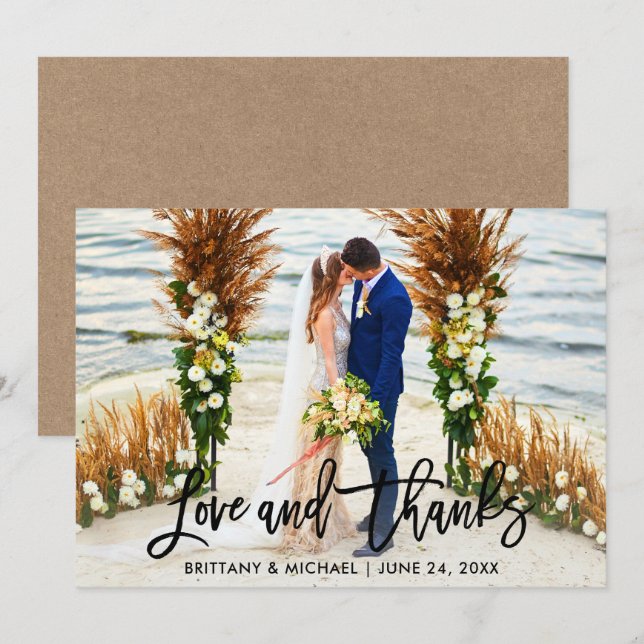 Brush Script | Hochzeitskarte und Liebe mit Kraft- Einladung (Vorne/Hinten)