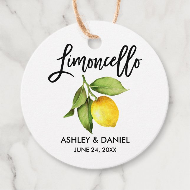Brush Script Lemon Wedding Limoncello Round Kraft Geschenkanhänger (Vorderseite)
