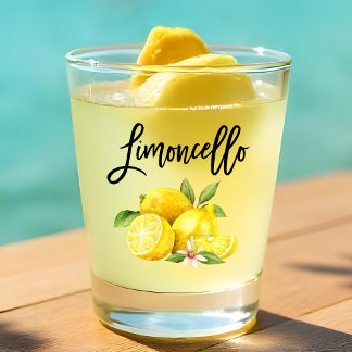 Brush Script Limoncello Wasserfarben Zitronen Schnapsglas