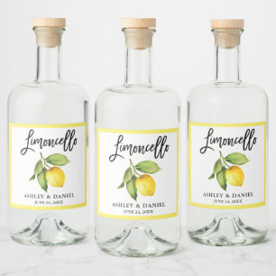 Brush Script Limoncello Watercolor Lemon Alkoholflaschenetikett