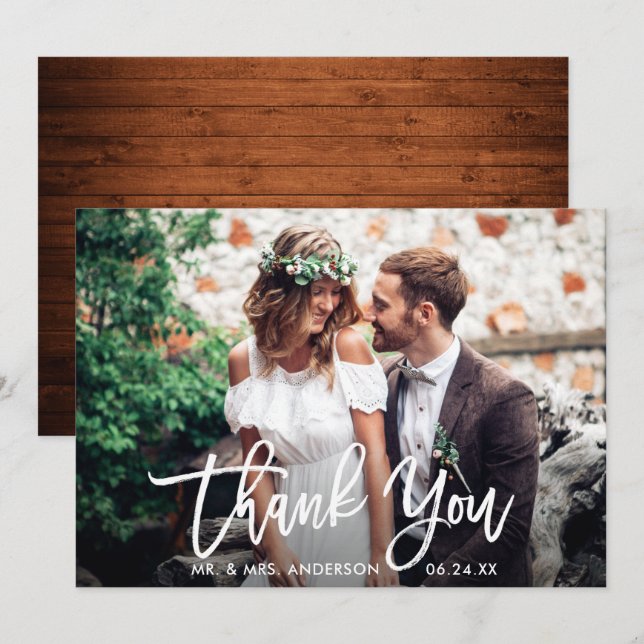 Brush Script Mariage photo Carte de remerciements (Devant / Derrière)