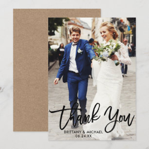 Brush Script Mariage Photo Kraft Carte de remercie