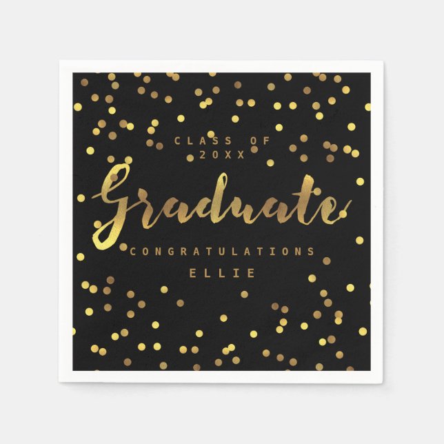 Brush Script Personalisiert Gold Foil Confetti Bla Serviette (Vorderseite)