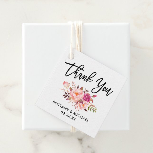 Brush Script Pink Floral Wedding Vielen Dank Geschenkanhänger (Beispiel)