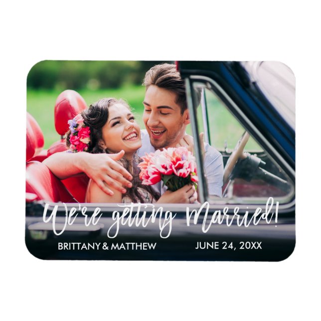 Brush Script Save the Date Wir werden heiraten Magnet (Horizontal)