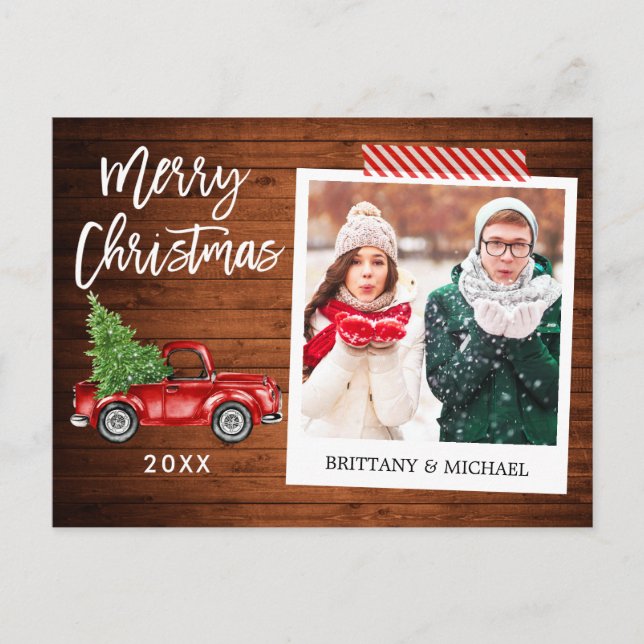 Brush Script Sofortige Foto Truck Weihnachtsbänder Postkarte (Vorderseite)
