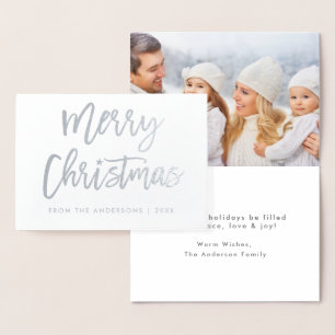 Brush Script Star Frohe Weihnachts-Foto Silver Folienkarte