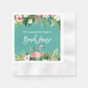 Brush Script Tropical Floral Beach House Cocktail Serviette