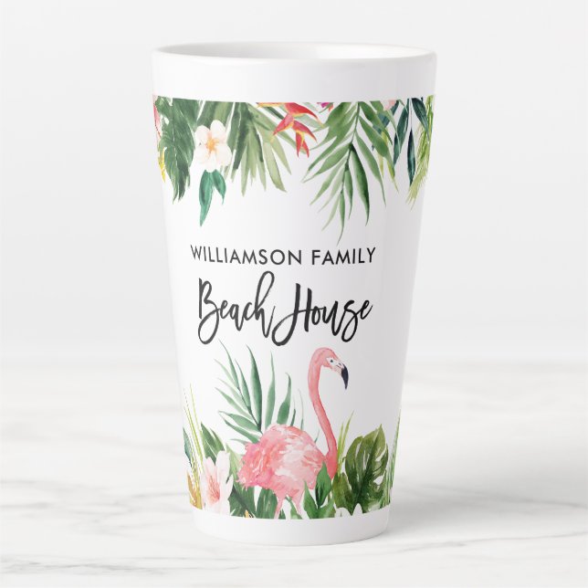 Brush Script Tropical Floral Beach House Grosses Milchtasse (Vorderseite)