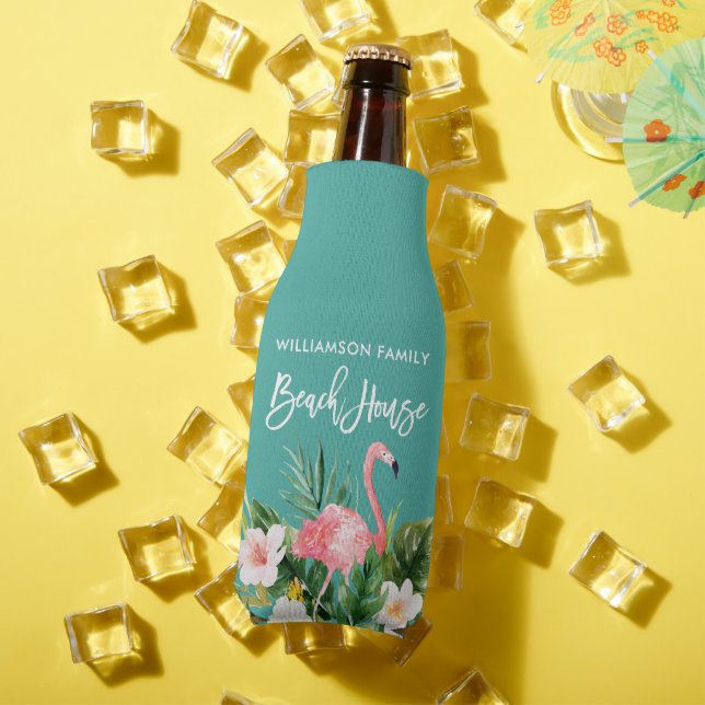 Brush Script Tropical Floral Family Beach House Flaschenkühler (In Situ Sommer)