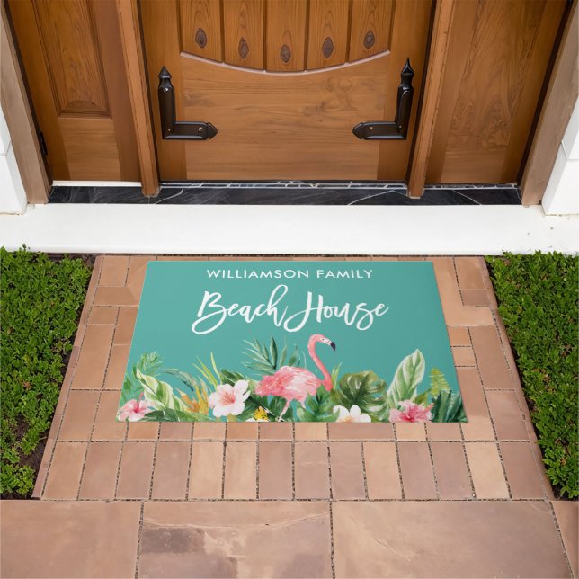 Brush Script Tropical Floral Family Beach House Fußmatte (Außenbereich)