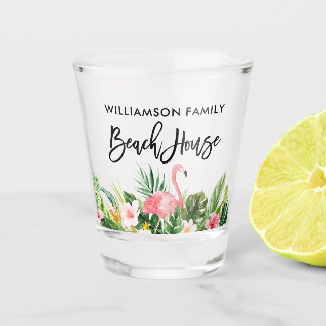 Brush Script Tropical Floral Family Beach House Schnapsglas (Vorderseite)