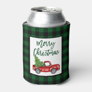 Brush Script Truck Green Kariert Weihnachten Dosenkühler