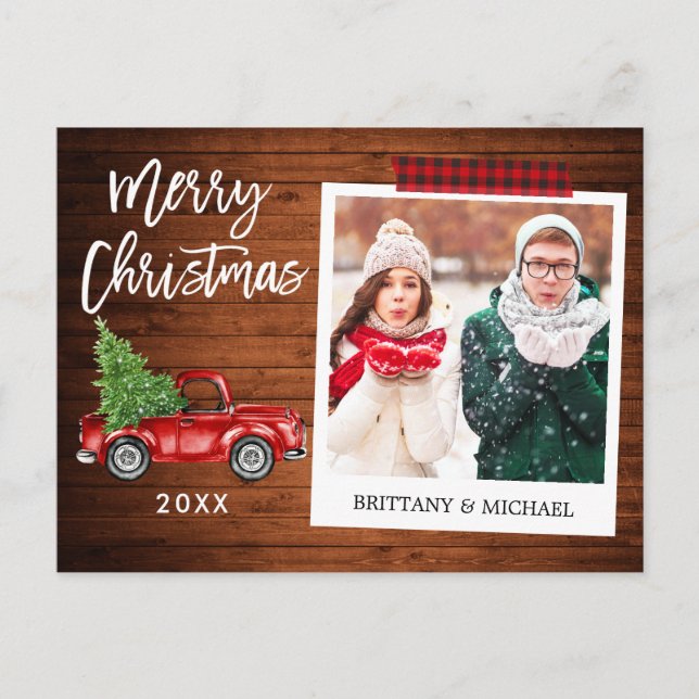 Brush Script Truck Instant Foto Tape Weihnachten Postkarte (Vorderseite)