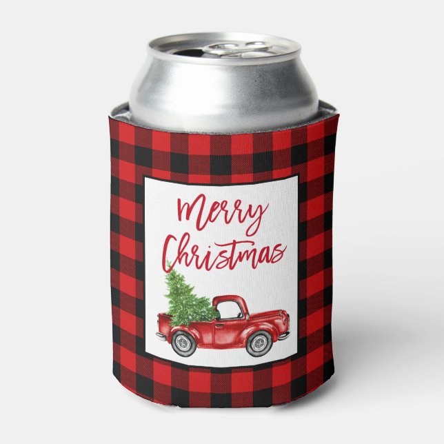 Brush Script Truck Karierte Weihnachten Dosenkühler (Kanne Vorderseite)