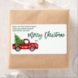 Brush Script Vintag Truck Christmas Green Mailing<br><div class="desc">Brush Script Wasserfarbe Vintager Truck mit Weihnachtsbaum - Frohe Weihnachtsfamilie Rücksendeadresse und Mailing Label</div>