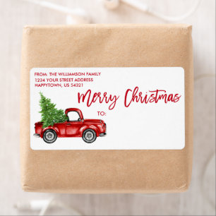 Brush Script Vintag Truck Christmas Red Mailing