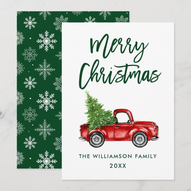 Brush Script Vintag Truck Weihnachtskarte GB Einladung (Vorne/Hinten)