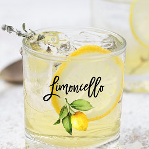 Brush Script Watercolor Lemon Limoncello Glas