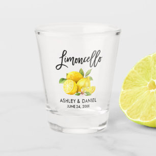 Brush Script Watercolor Lemons Wedding Limoncello Schnapsglas
