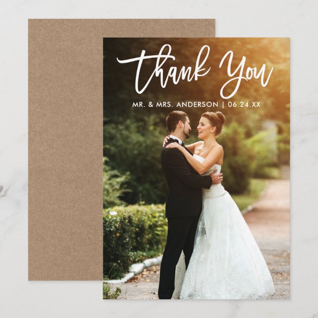 Brush Script Wedding Foto Kraft Danke Karte W (Vorne/Hinten)