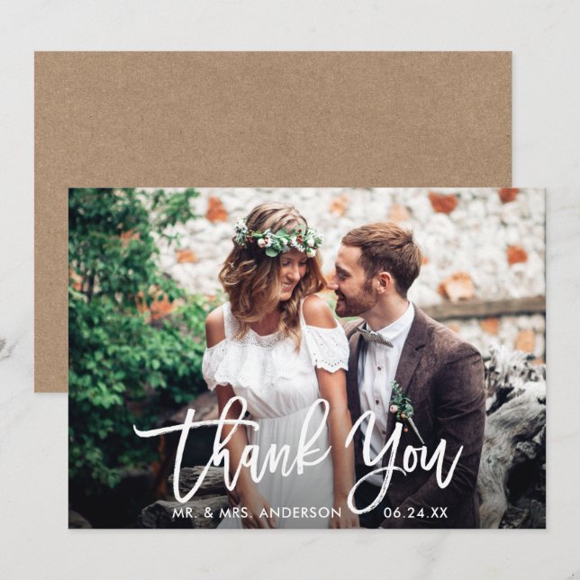 Brush Script Wedding Foto Kraft Vielen Dank Karte (Vorne/Hinten)