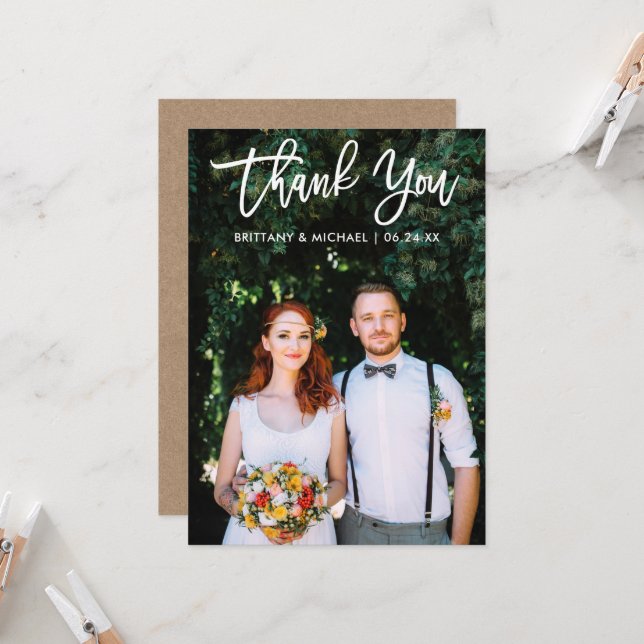 Brush Script Wedding Foto Kraft Vielen Dank You Ca Einladung (Vorderseite/Rückseite Beispiel)